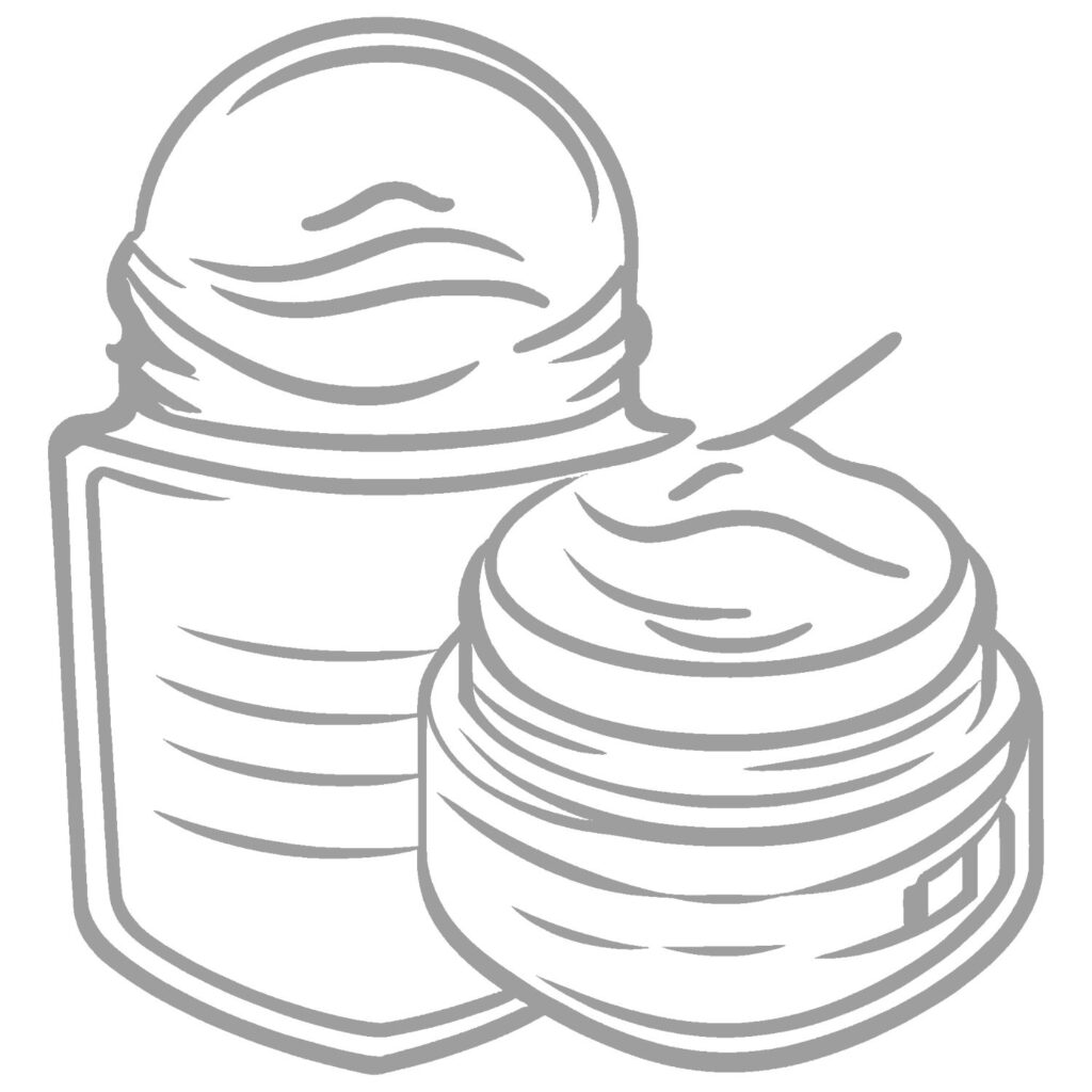 sketched image of products in jar to show body care