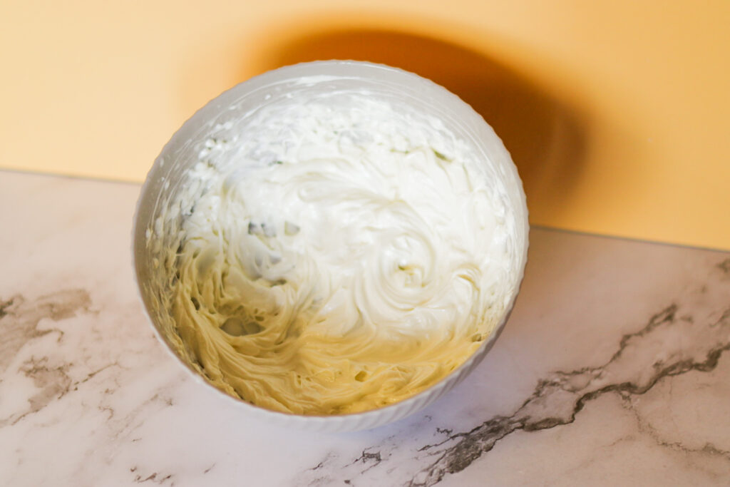 the refrigerated shea butter now whipped with a hand mixer. 