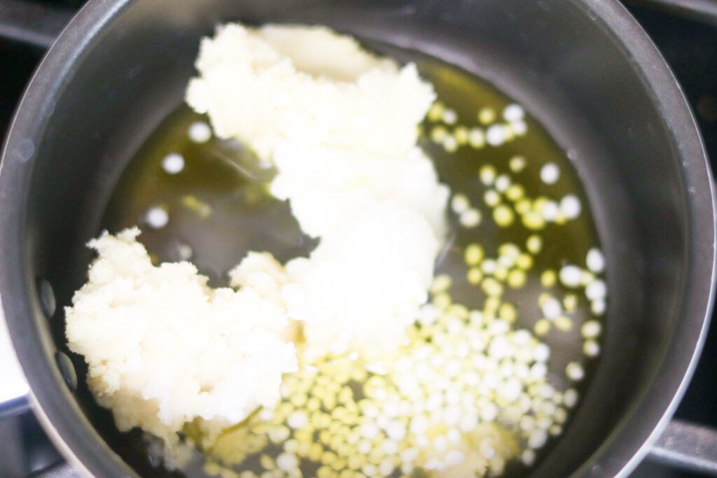 ingredients added to a double broiler for cream of magnesium