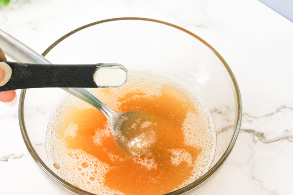 adding xatham gum to ingredients for handmade body wash